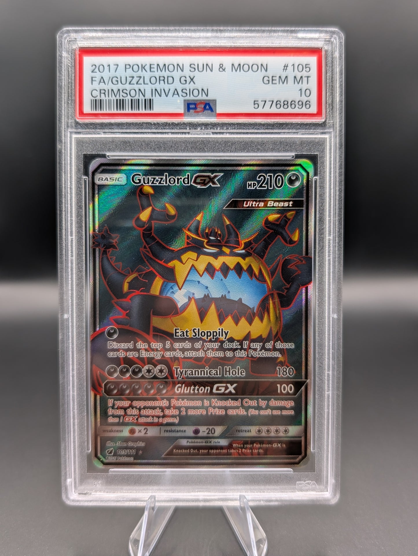 Guzzlord GX – Sun & Moon Crimson Invasion #105/111 – PSA 10 Gem Mint